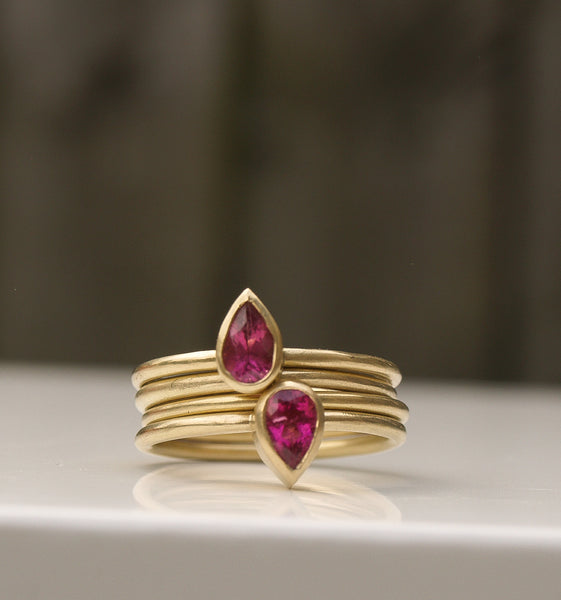 18ct recycled gold rubelite and fire opal stack set