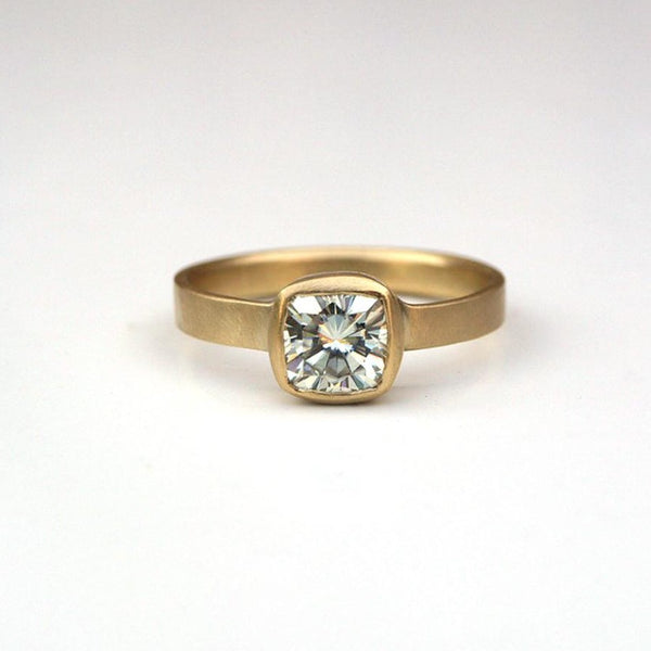 18ct recycled yellow gold moissanite solitaire