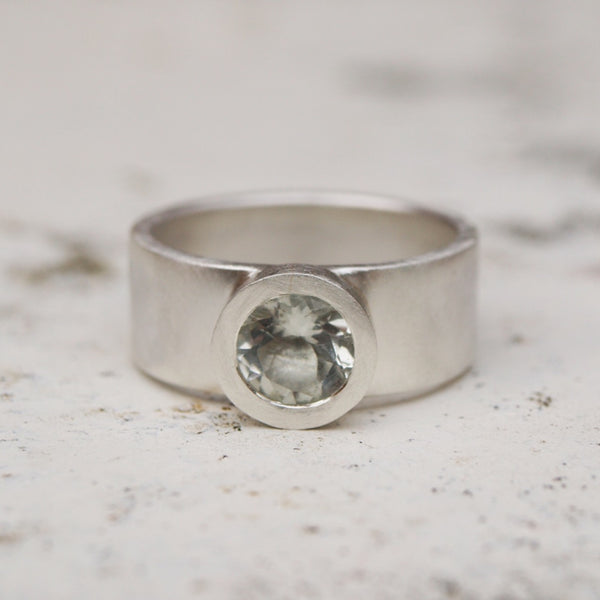Silver green amethyst ring