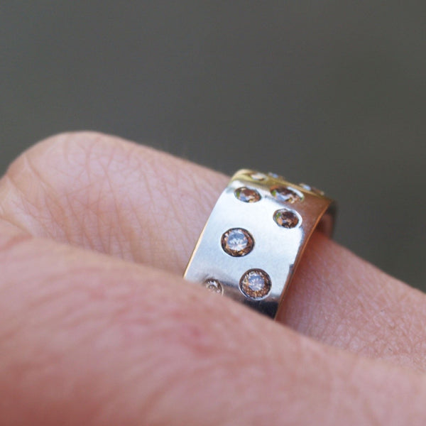 18ct recycled white gold scattered brown diamond ring