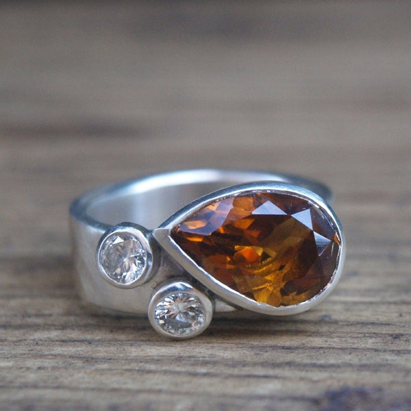 Madeira citrine and moissanite silver statement ring