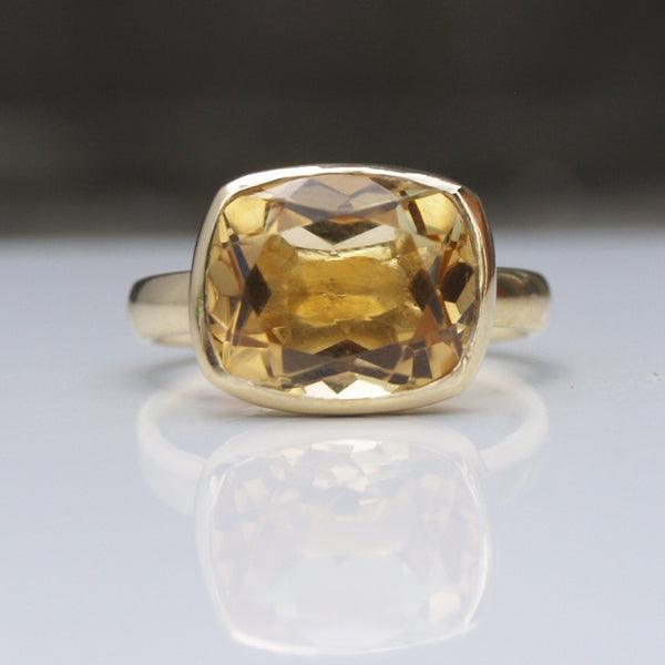 Large cushion cut citrine ring in 18ct recycled gold