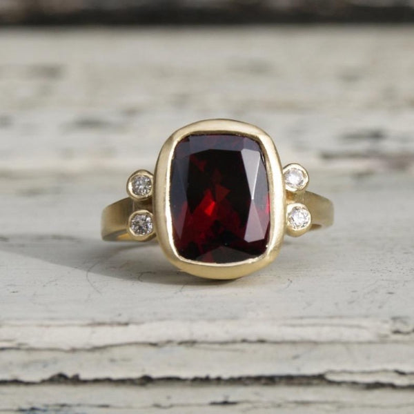 Ethical Garnet and diamond gold ring