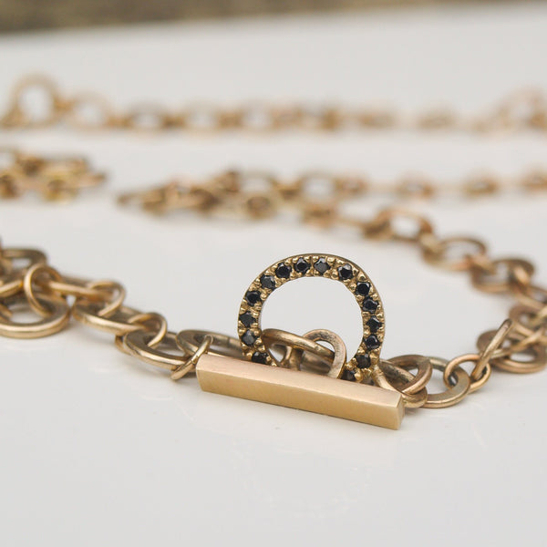 Handmade gold chain necklace with black diamonds