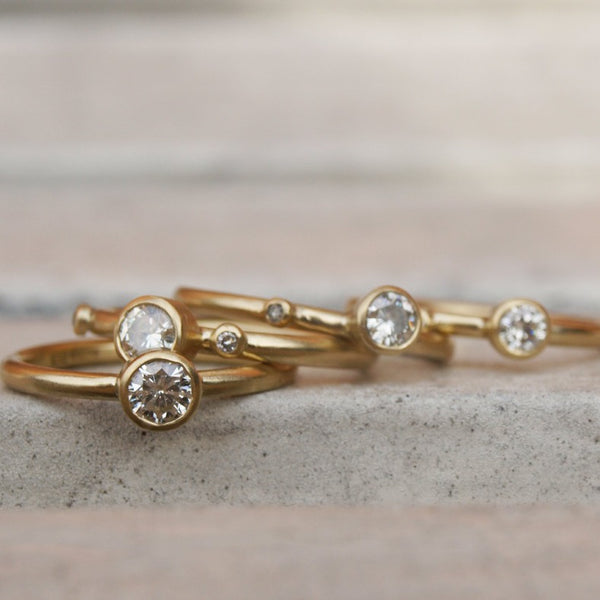 Recycled gold moissanite stacking set