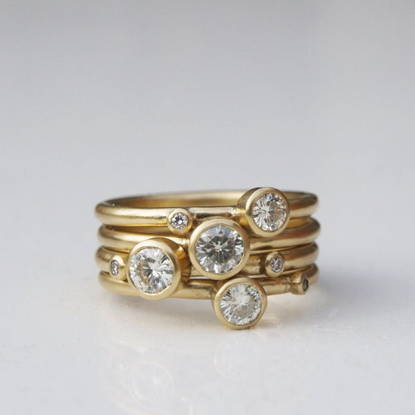 Recycled gold moissanite stacking set