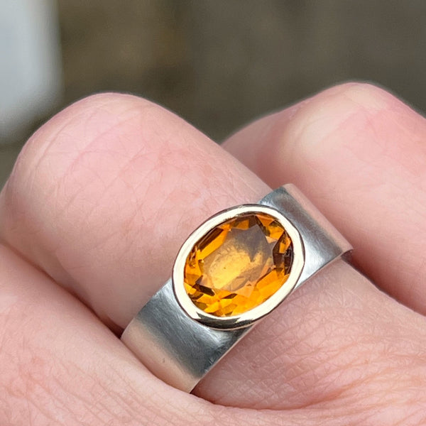 Silver and gold Citrine ring