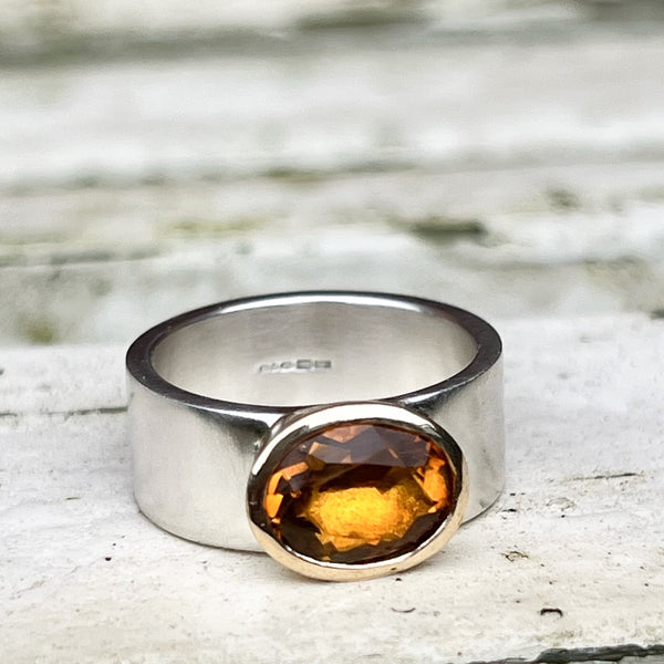 Silver and gold Citrine ring