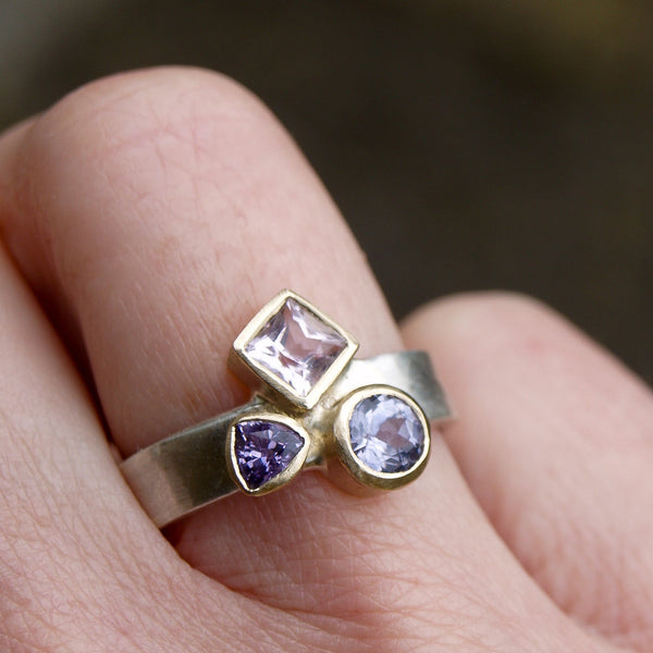 Recycled silver and gold pastel gemstone ring