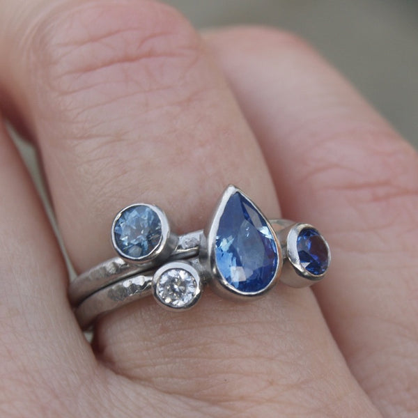Ethical platinum, sapphire and diamond ring set