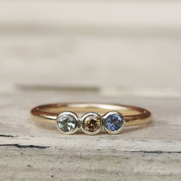 Sapphire and diamond three stone ring