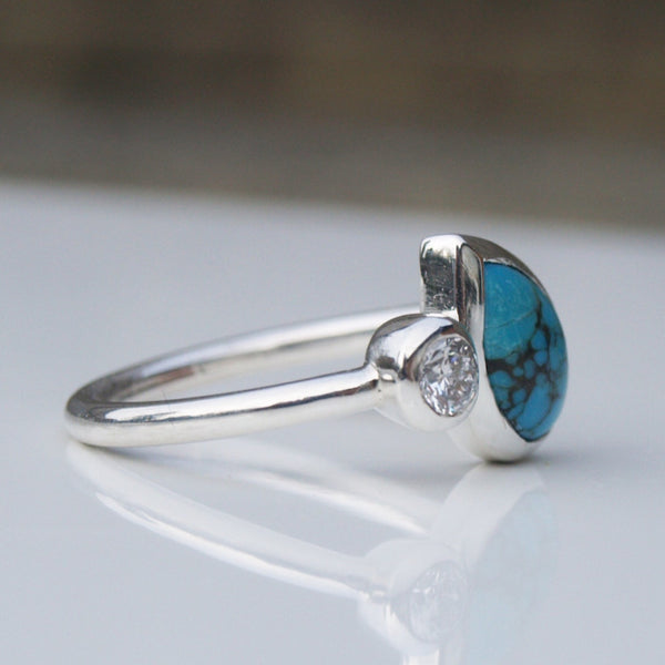 Turquoise and diamond ring in recycled silver