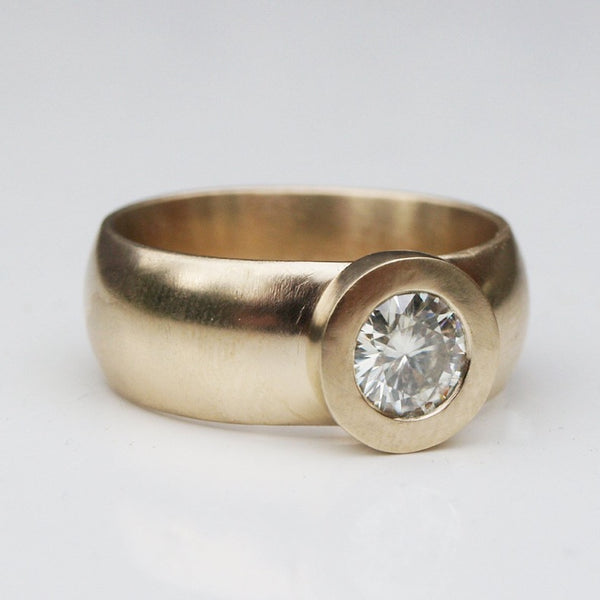 Ethical wide gold ring with moissanite