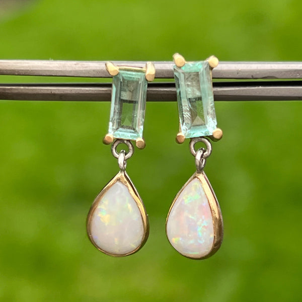 Opal and green beryl earrings in 18ct yellow gold and silver