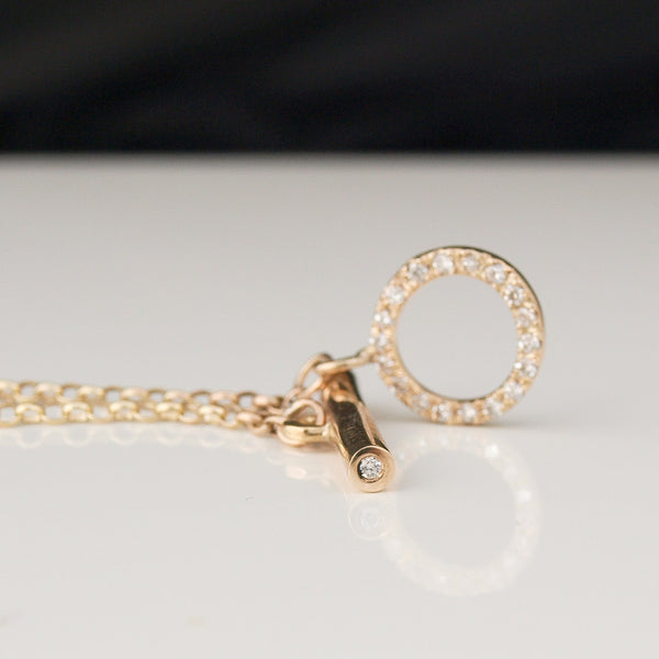 9ct yellow gold and diamond circle and T-bar necklace