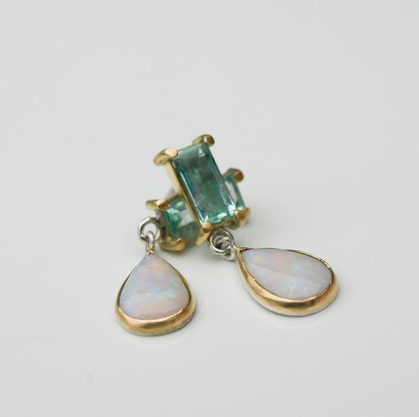 Opal and green beryl earrings in 18ct yellow gold and silver