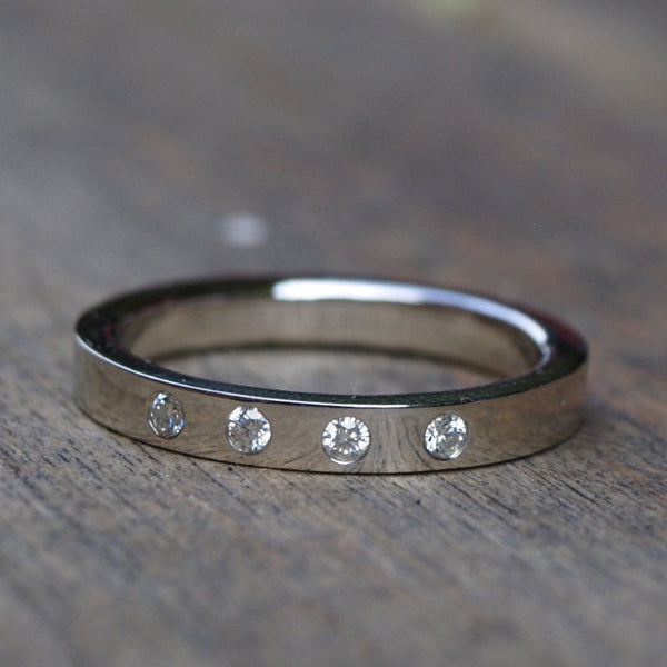 14ct recycled white gold moissanite band