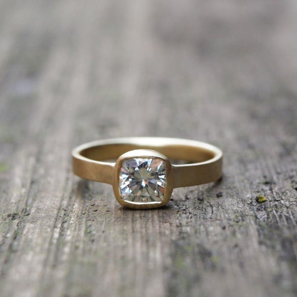 18ct recycled yellow gold moissanite solitaire