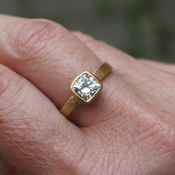 18ct recycled yellow gold moissanite solitaire