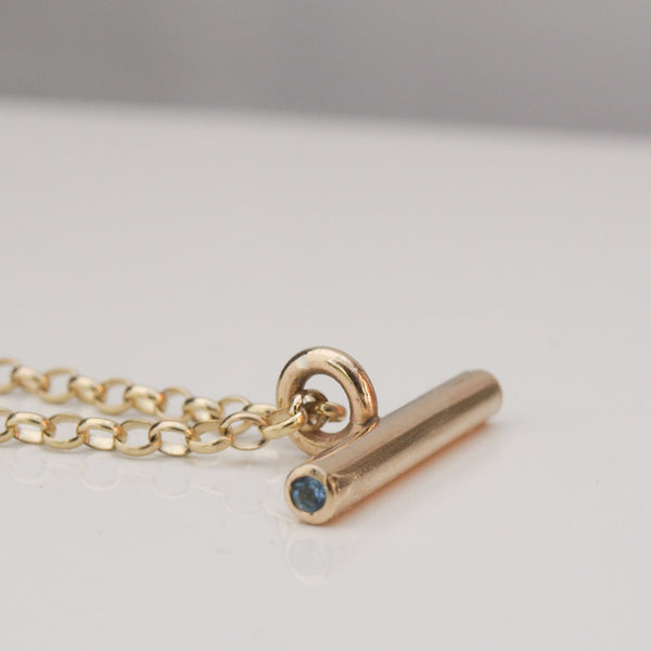 9ct gold T bar necklace with birthstones