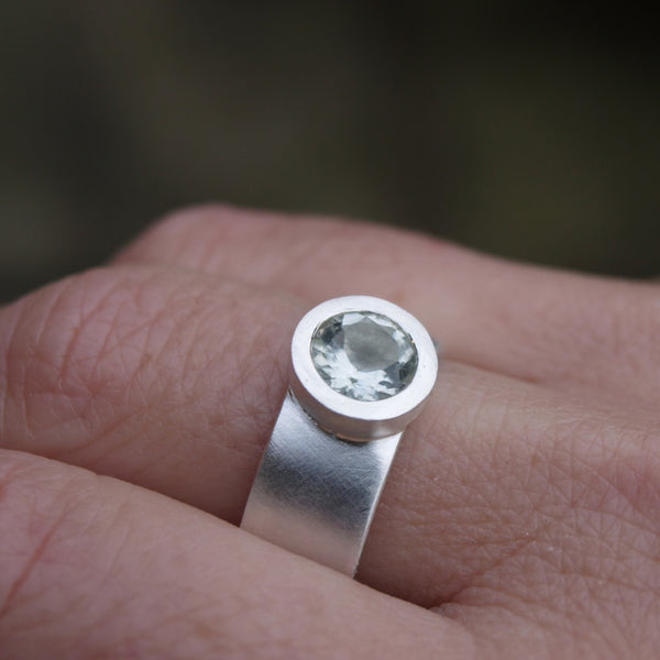 Silver green amethyst ring