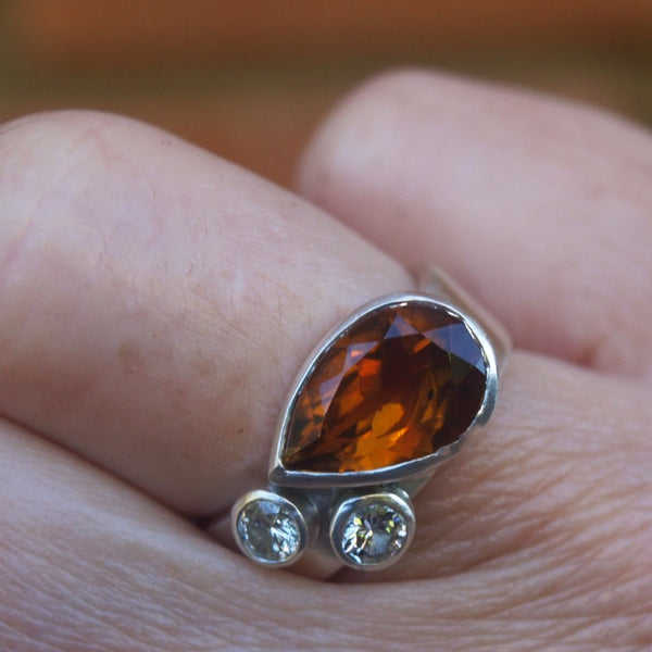 Madeira citrine and moissanite silver statement ring