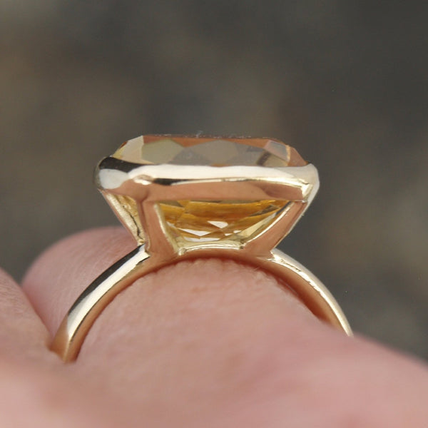 Large cushion cut citrine ring in 18ct recycled gold