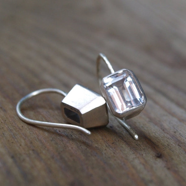 9ct white gold earrings with emerald cut white topaz