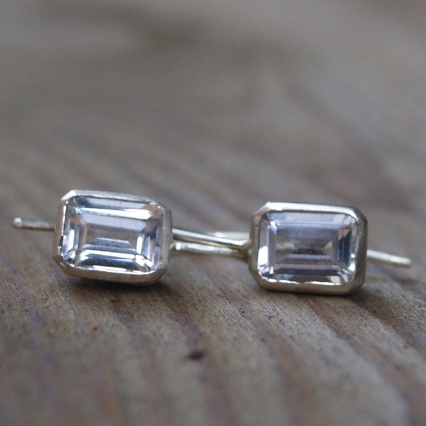 9ct white gold earrings with emerald cut white topaz