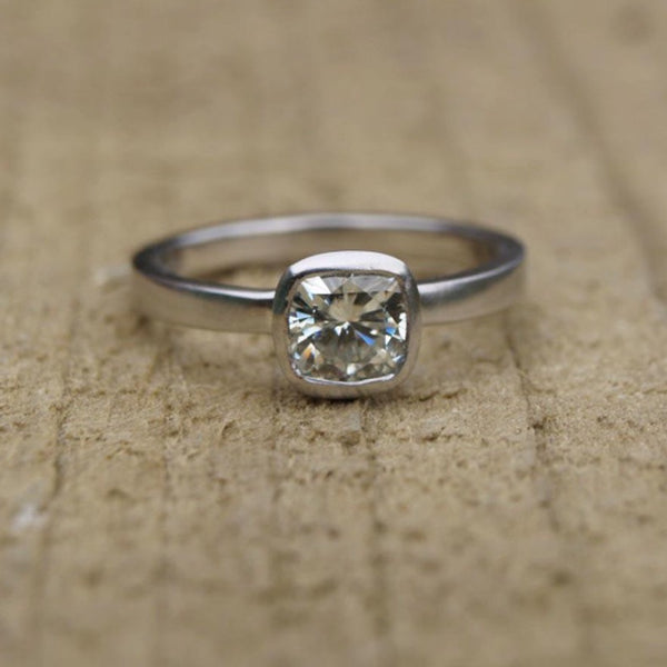 Forever One cushion cut  moissanite platinum ring