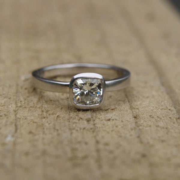 Forever One cushion cut  moissanite platinum ring