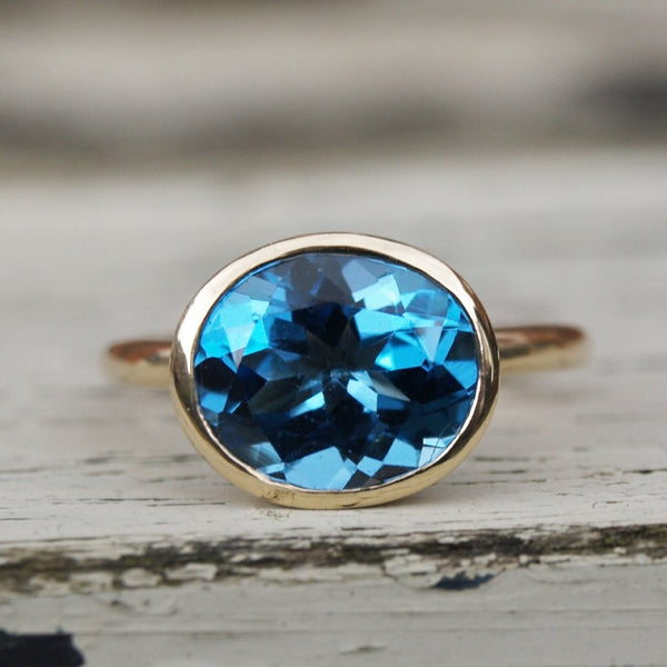 Swiss blue topaz recycled gold stacking ring