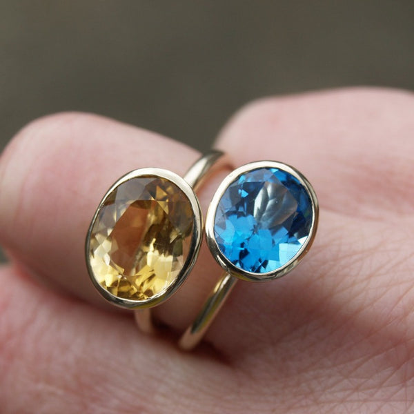 Swiss blue topaz recycled gold stacking ring