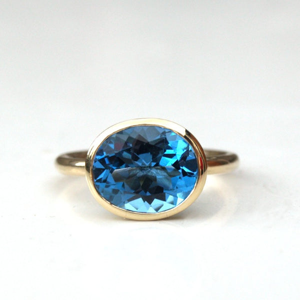 Swiss blue topaz recycled gold stacking ring