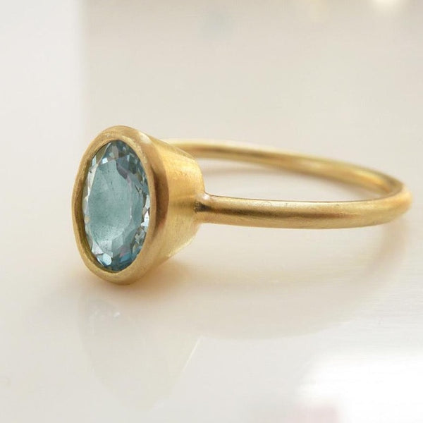 18ct yellow recycled gold aquamarine ring