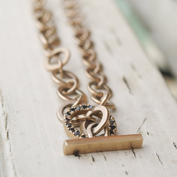 Handmade gold chain necklace with black diamonds