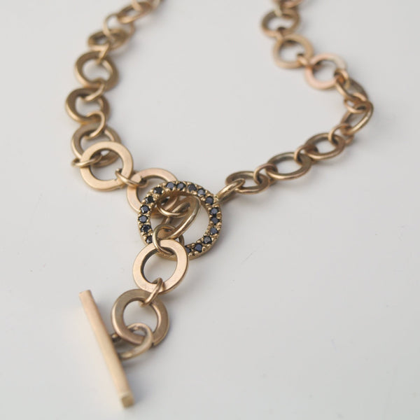 Handmade gold chain necklace with black diamonds