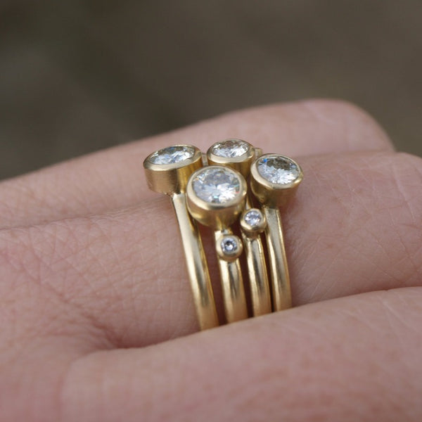 Recycled gold moissanite stacking set