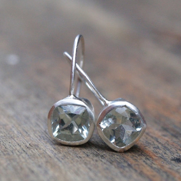 Green amethyst cushion cut earrings