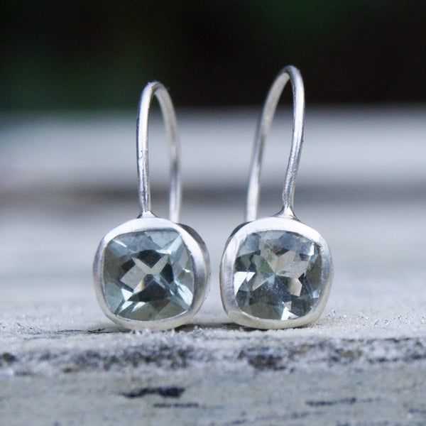 Green amethyst cushion cut earrings