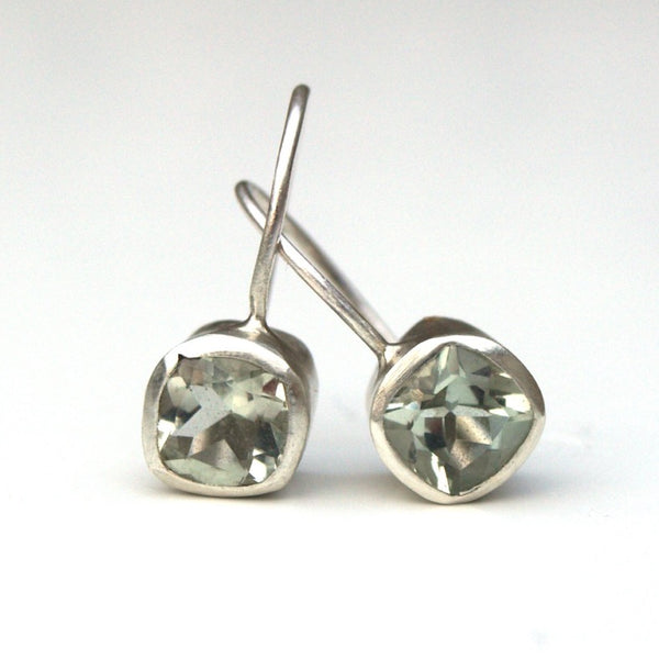 Green amethyst cushion cut earrings