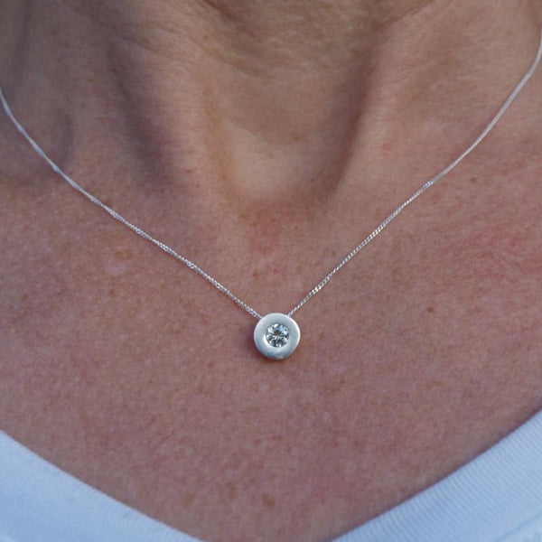 Moissanite recycled silver slider necklace