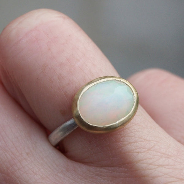 18ct recycled gold and silver opal ring