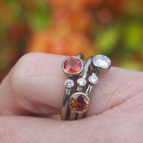 Orange sapphire and diamond stacking set