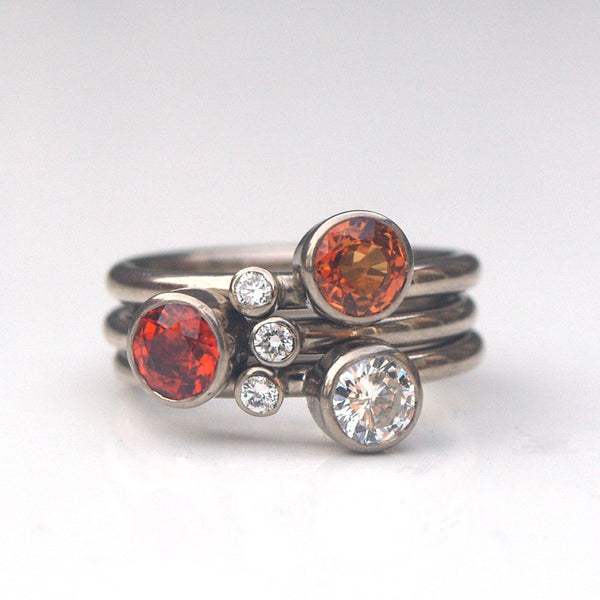 Orange sapphire and diamond stacking set