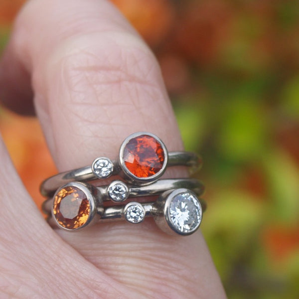 Orange sapphire and diamond stacking set