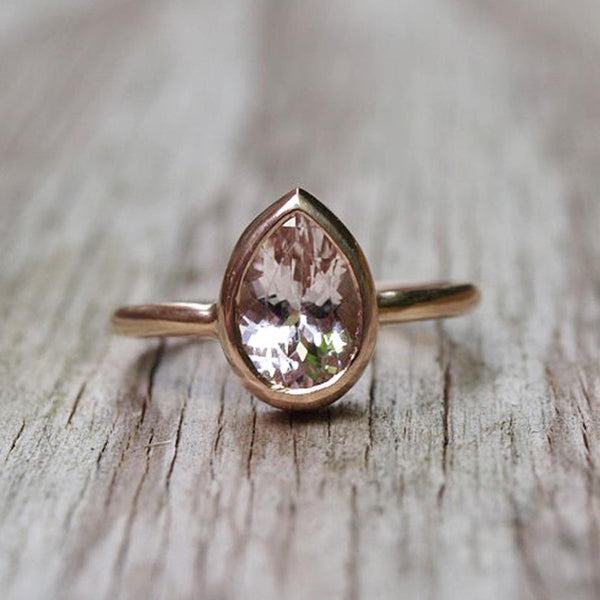 Pear shaped morganite ring in rose gold