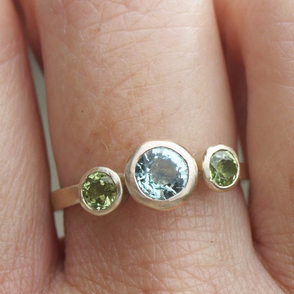 Green beryl and peridot trilogy ring