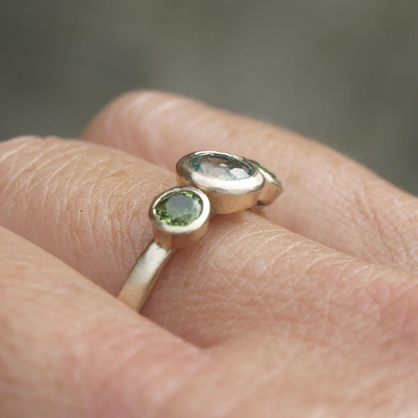 Green beryl and peridot trilogy ring