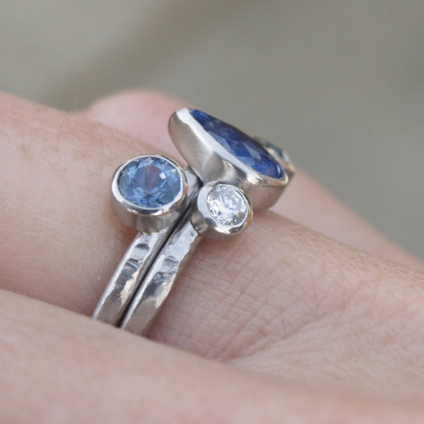 Ethical platinum, sapphire and diamond ring set